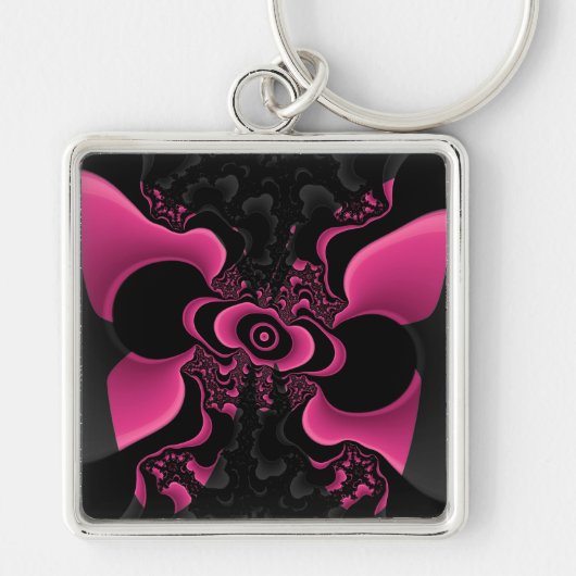 sleutelhanger van zwarte en roze fractale vlinder (Voorkant)
