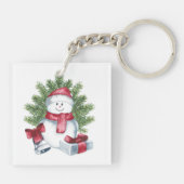 Sleutelhanger | Vierkante Kerstman van Sneeuwman (Achterkant)