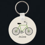 Sleutelhanger voor groene fiets<br><div class="desc">Een sleutelhanger met een afbeelding van een groene fiets. Personaliseer met jouw naam onder de fiets.</div>