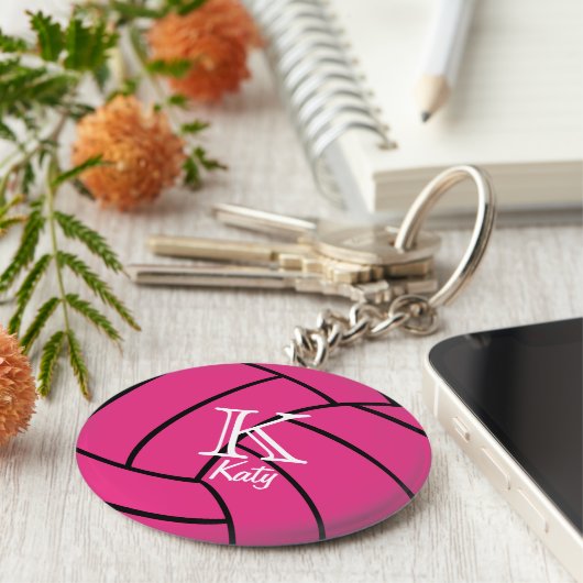 Sleutelhanger voor roze volleybalmonogram (Zijkant)