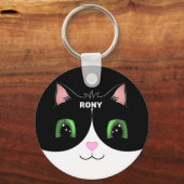 Sleutelhanger voor zwarte & witte Tuxedo Cat Happy (Achterkant)