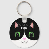 Sleutelhanger voor zwarte & witte Tuxedo Cat Happy (Achterkant)