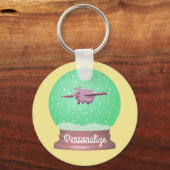 Sleutelhanger wereldbol van vliegende varkenssneeu (Voorkant)