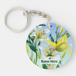 Sleutelhanger White Lily Yellow Butterfly