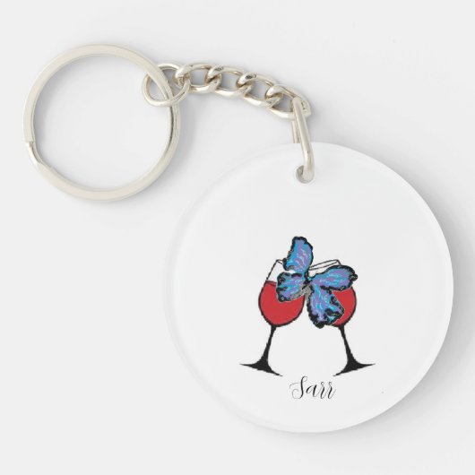 Sleutelhanger: wijnglazen met een vlinder sleutelhanger (Voorkant)