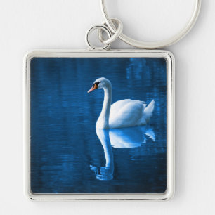 Sleutelhanger Witte Zwaan op Blauwe Wateren