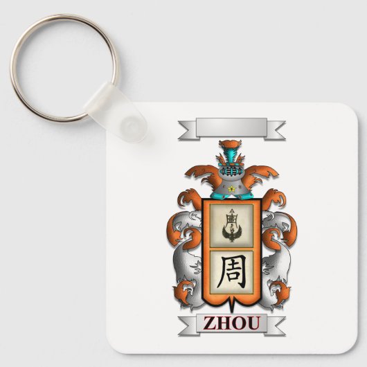 Sleutelhanger Zhou Achternaam En Schild (Voorkant)