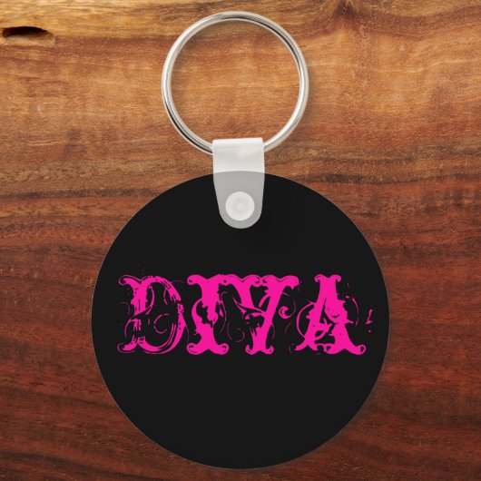 Sleutelhanger zwart-wit en roze diva (Voorkant)