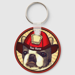 Sleutelhangers brandweerman Boston Terrier