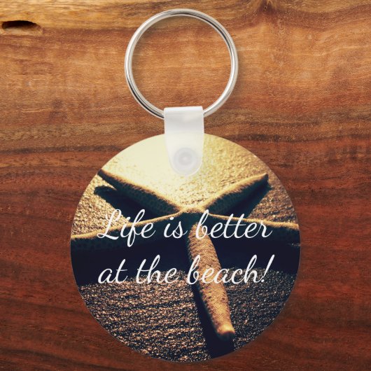 Sleutelhangers met ronde knoppen op zeesterstrand (Voorkant)