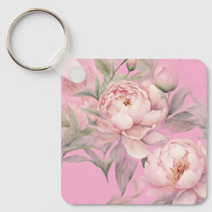 Sleutelhangers Roze Pioenrozen, Mooie Tuin Bloemen