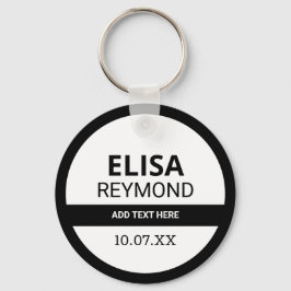 sleutelhouder met naam en datum op zwart-wit sleutelhanger