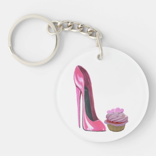 sleutelketen roze Stiletto en Cupcake Sleutelhanger (Voorkant)