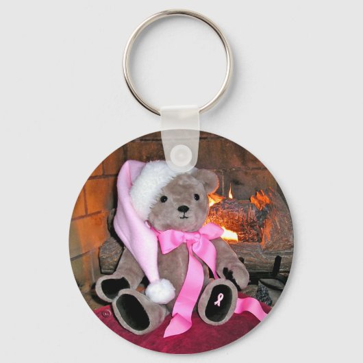 Sleutelketen Teddy Bear Pink Santa Hat en roze lin Sleutelhanger (Voorkant)