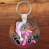 Sleutelketen Teddy Bear Pink Santa Hat en roze lin Sleutelhanger (Voorkant)