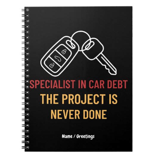 Sleutelkunst voor de auto Het project is nooit af Notitieboek (Voorkant)