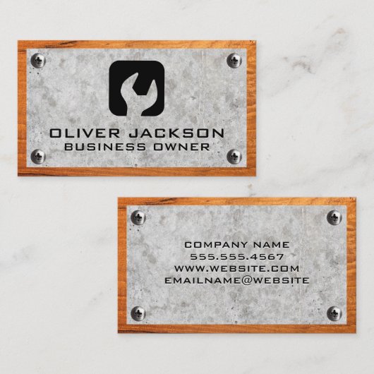 Sleutellogo | Betonnen houten en metalen schroeven Visitekaartje (Voorkant / Achterkant)