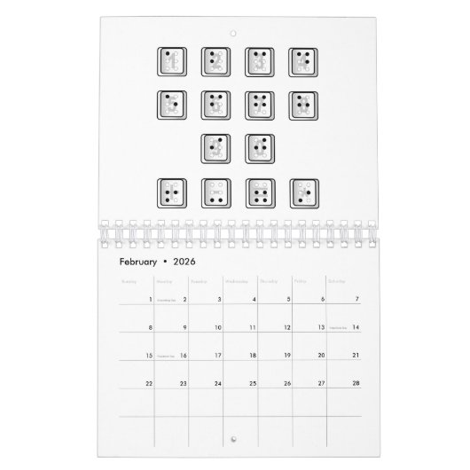 Sleutelnummers van de braille-computer kalender (Feb 2026)