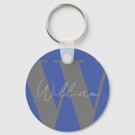 sleutelring cadeau Monogram naam blauw grijs stijl Sleutelhanger