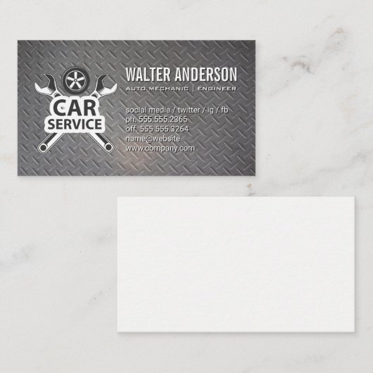 Sleutels en band | Auto Service Logo | Metaal Visitekaartje (Voorkant / Achterkant)