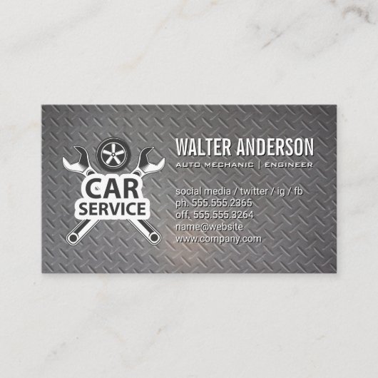 Sleutels en band | Auto Service Logo | Metaal Visitekaartje (Voorkant)