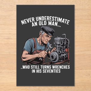 Sleutels in de zeventig, grappige mechanicus citaa acryl uitnodigingen
