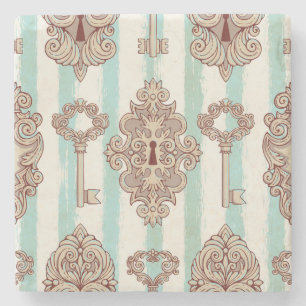  sleutels, sloten: vrij handpatroon. stenen onderzetter