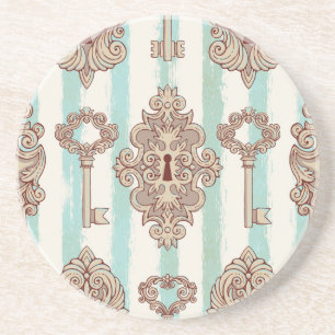 sleutels, sloten: vrij handpatroon. zandsteen onderzetter