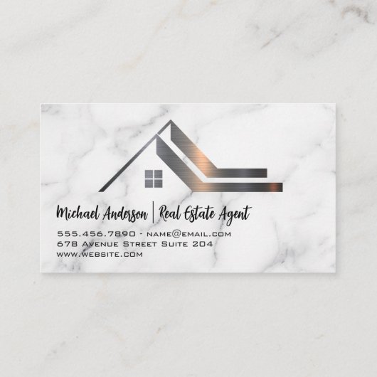 Sleutels | Vastgoed Metallic Logo | Marmer Visitekaartje (Achterkant)