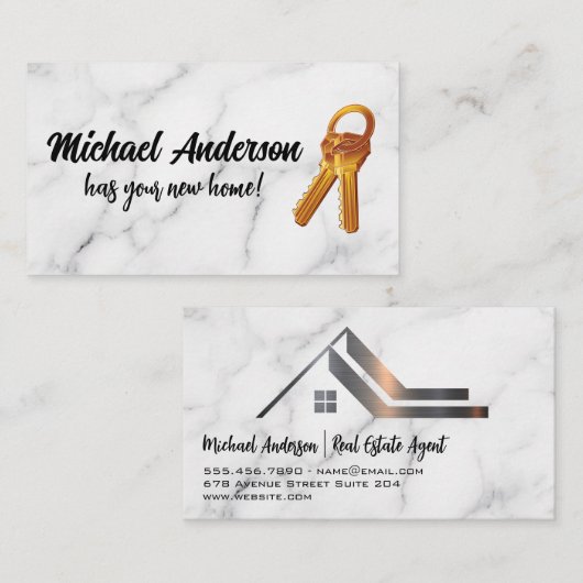 Sleutels | Vastgoed Metallic Logo | Marmer Visitekaartje (Voorkant / Achterkant)