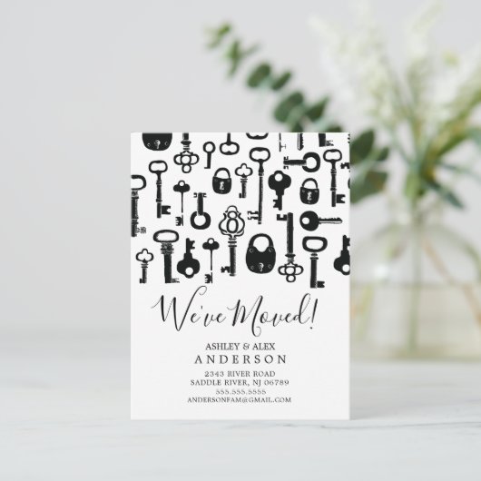  sleutels Verplaatsend Aankondiging Postkaart (Staand voorkant)