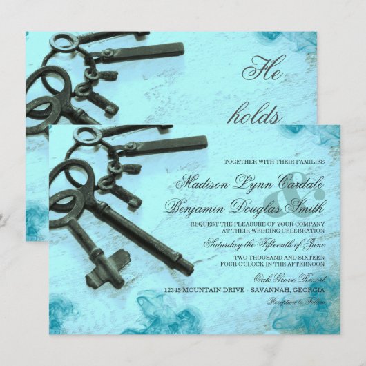 Sleutels voor haar  Aqua Wedding Invitaties Kaart (Voorkant / Achterkant)