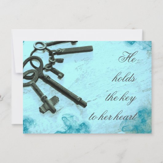 Sleutels voor haar  Aqua Wedding Invitaties Kaart (Achterkant)
