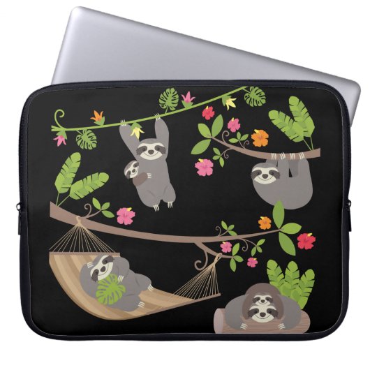 Sleuven op zwarte achtergrond laptop sleeve (Voorkant)