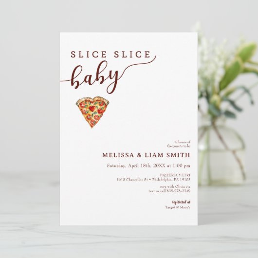 Slice Baby Couples Pizza Baby shower Invitat Kaart (Staand voorkant)