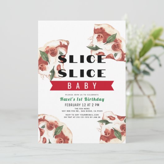 Slice Baby Pizza 1e verjaardag Kaart (Staand voorkant)