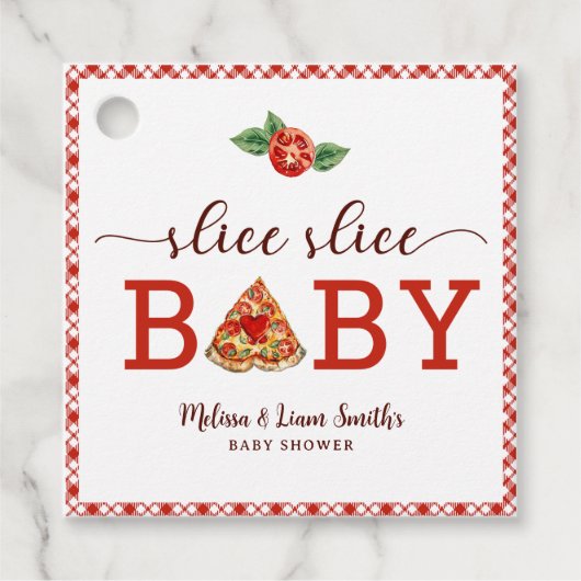 Slice Baby Pizza Baby shower Favorietentjes – Fu Bedankjes Labels (Voorkant)