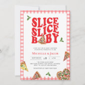 Slice Baby Pizza Baby shower Pink Gingham Kaart (Voorkant)