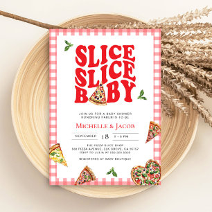 Slice Baby Pizza Baby shower Pink Gingham Kaart