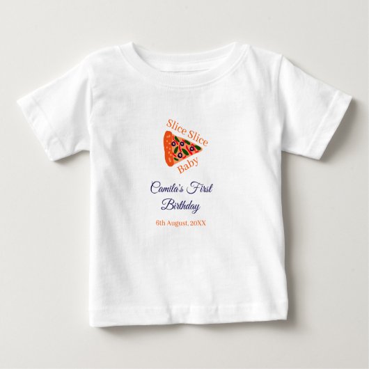 Slice baby pizza bruin blauw 1e verjaardag (Voorkant)