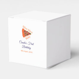 Slice baby pizza bruin blauw 1e verjaardag bedankdoosjes