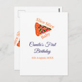 Slice baby pizza bruin blauw 1e verjaardag briefkaart (Voorkant / Achterkant)