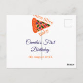 Slice baby pizza bruin blauw 1e verjaardag briefkaart (Achterkant)