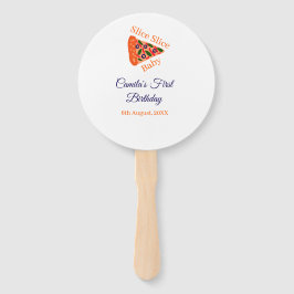 Slice baby pizza bruin blauw 1e verjaardag handwaaier