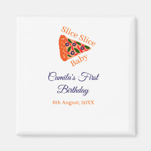 Slice baby pizza bruin blauw 1e verjaardag magneet