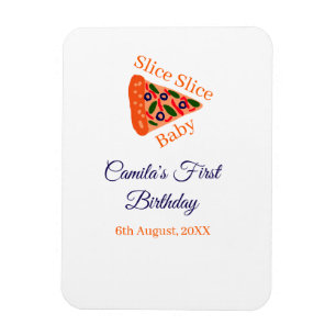 Slice baby pizza bruin blauw 1e verjaardag magneet