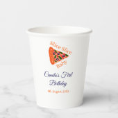 Slice baby pizza bruin blauw 1e verjaardag papieren bekers (Achterkant)