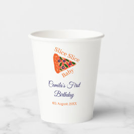 Slice baby pizza bruin blauw 1e verjaardag papieren bekers