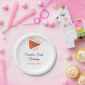 Slice baby pizza bruin blauw 1e verjaardag papieren bordje (Feest)