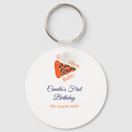 Slice baby pizza bruin blauw 1e verjaardag sleutelhanger
